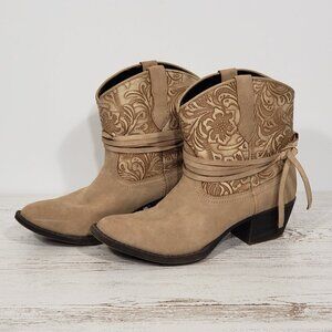 Dingo  Faux Tan Embossed Leather Cowboy Bootie Boots  Women's Size 6.5